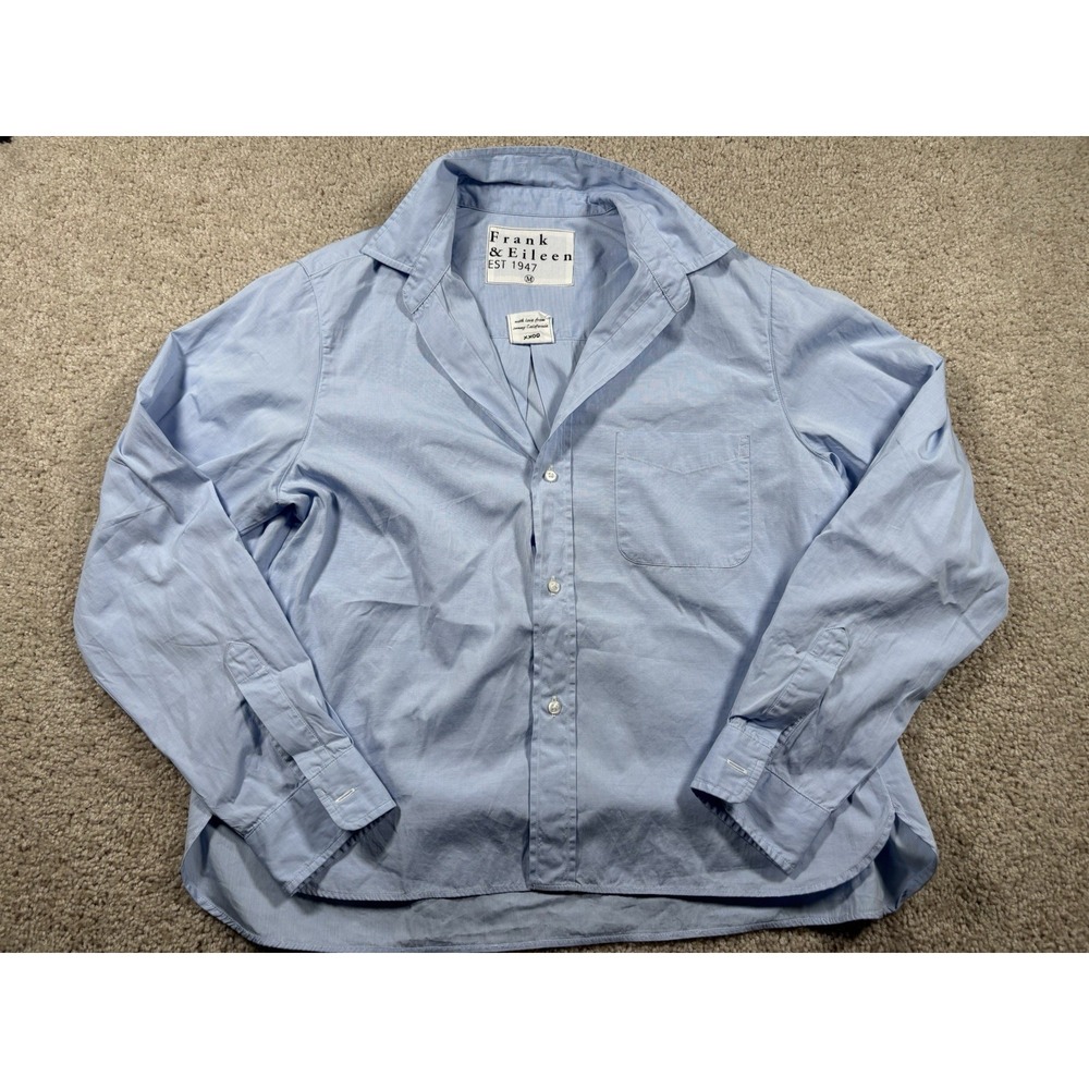 Frank & Eileen Silvio Blue Cotton Button Up Front Shirt Long Sleeve Italy M
